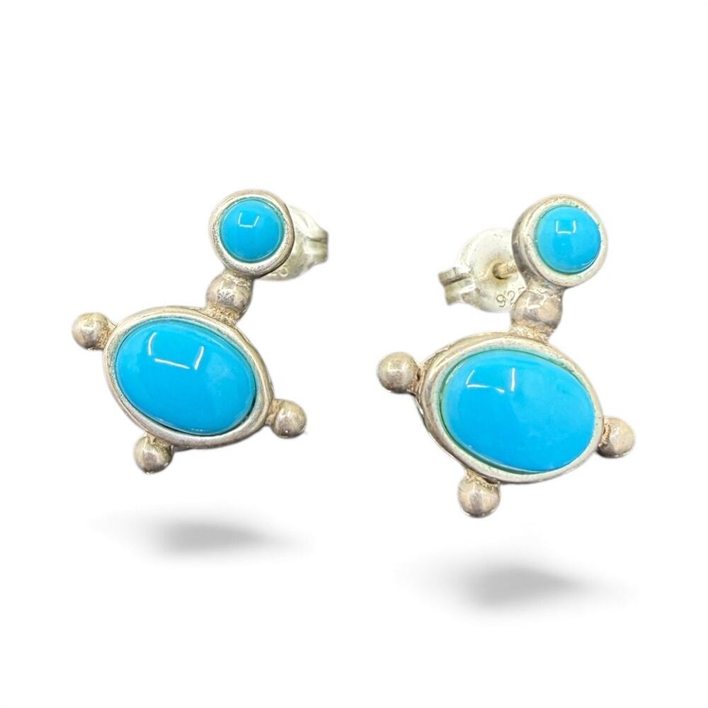 Designer Melecio Rodriguez Blue Turquoise Sterling Silver Stud Earrings